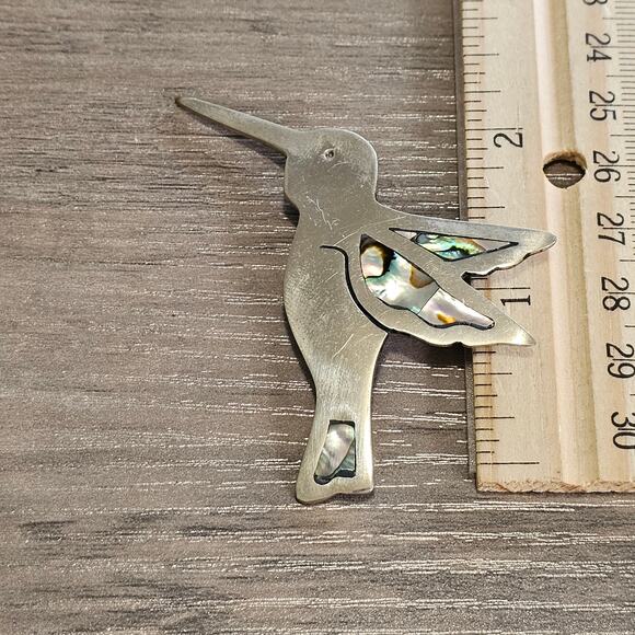 Vintage Alpaca Silver Hummingbird Brooch with Abalone Inlay - Picture 4 of 7